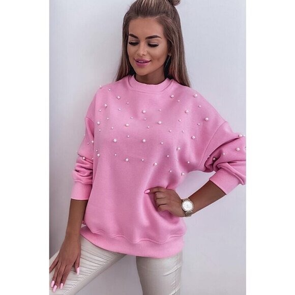 NWT AMELIA BUBBLEGUM PINK PEARL CREWNECK SWEATER - Picture 2 of 16